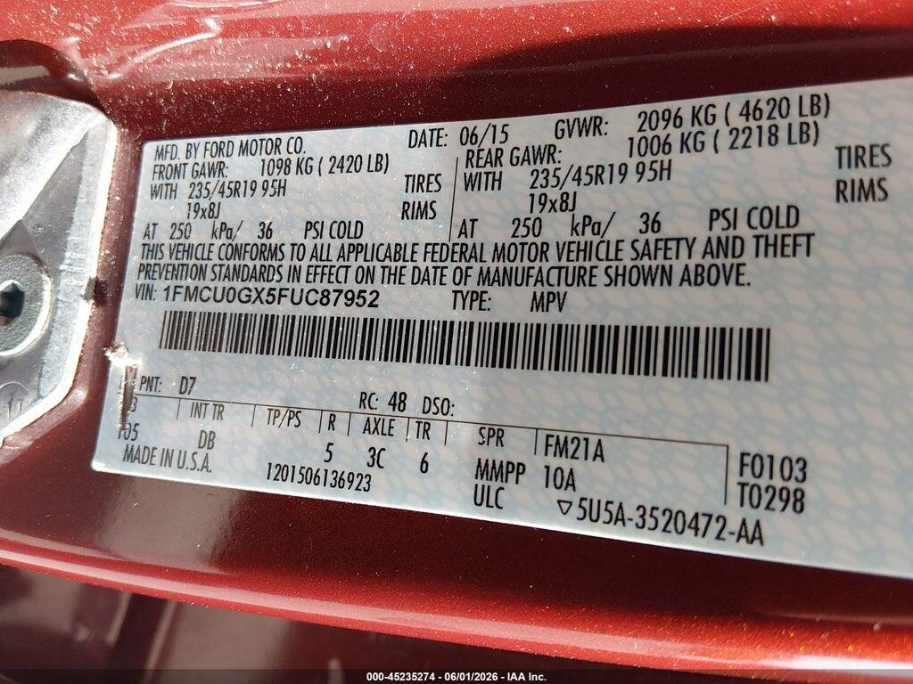 1FMCU0GX5FUC87952 2015 FORD ESCAPE photo no. 9