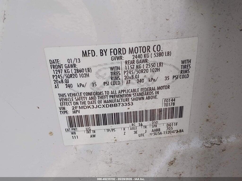 2FMDK3JCXDBB73353 2013 FORD EDGE photo no. 9