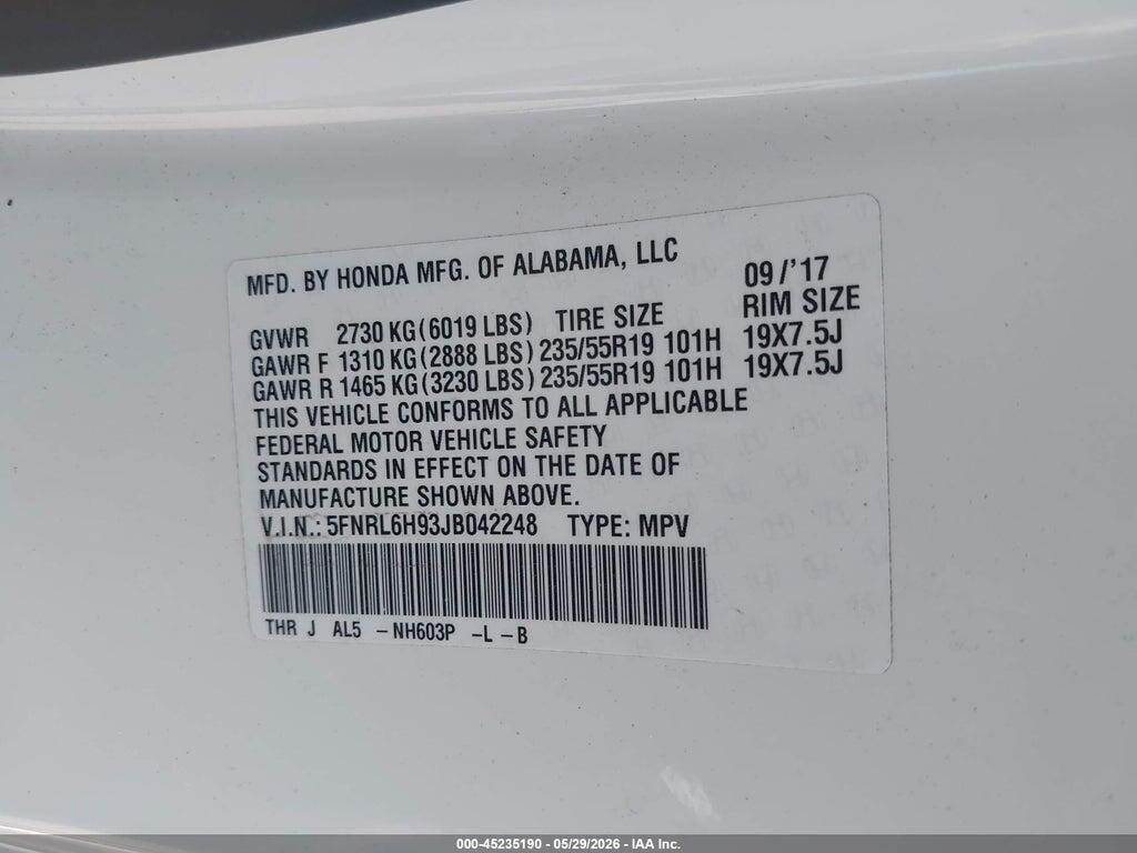 5FNRL6H93JB042248 2018 HONDA ODYSSEY photo no. 9
