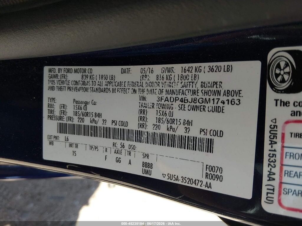 3FADP4BJ8GM174163 2016 FORD FIESTA photo no. 9