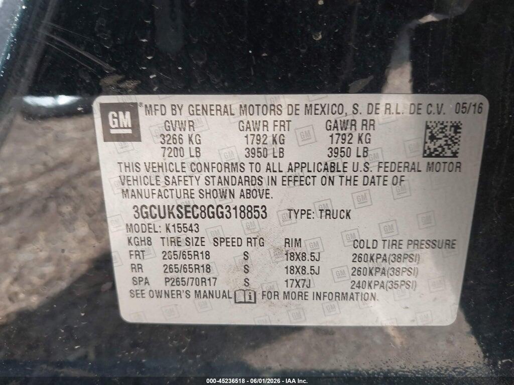 3GCUKSEC8GG318853 2016 CHEVROLET SILVERADO 1500 photo no. 9