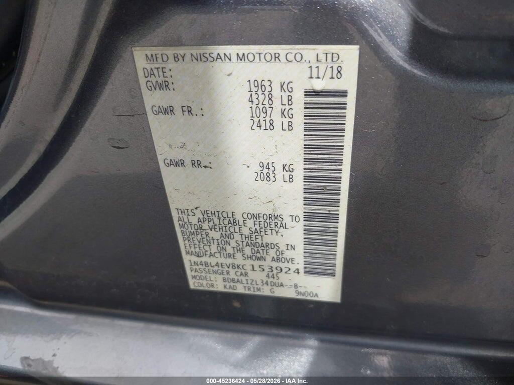 1N4BL4EV8KC153924 2019 NISSAN ALTIMA photo no. 9