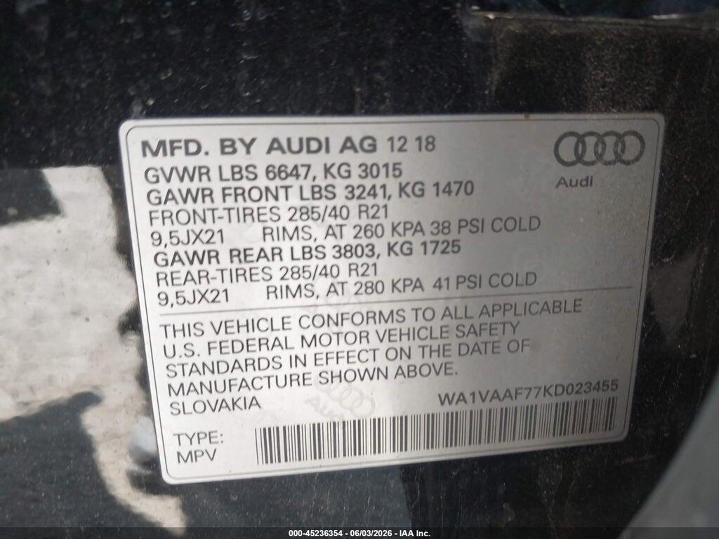 WA1VAAF77KD023455 2019 AUDI Q7 photo no. 7
