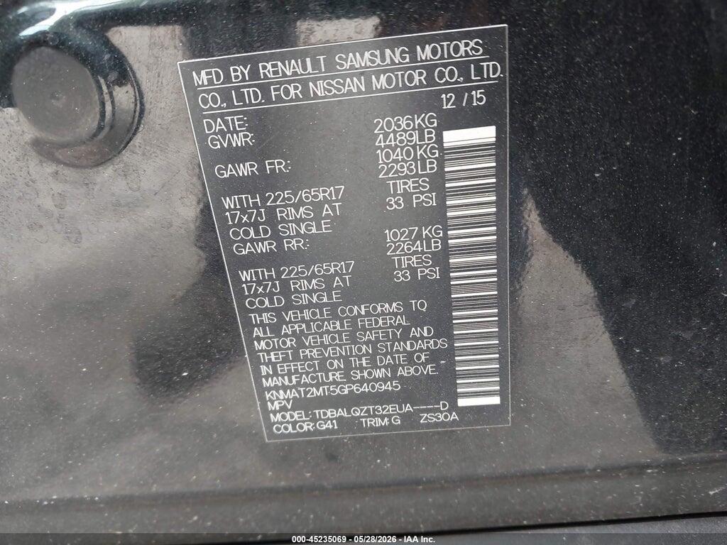 KNMAT2MT5GP640945 2016 NISSAN ROGUE photo no. 9