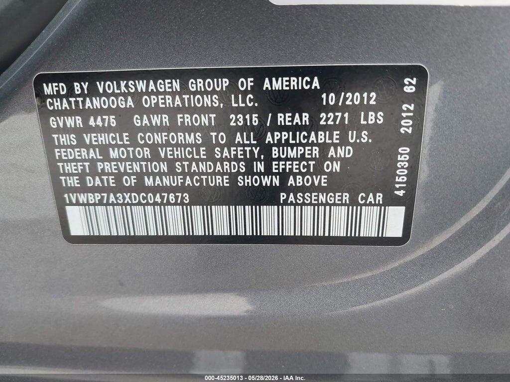 1VWBP7A3XDC047673 2013 VOLKSWAGEN PASSAT photo no. 9
