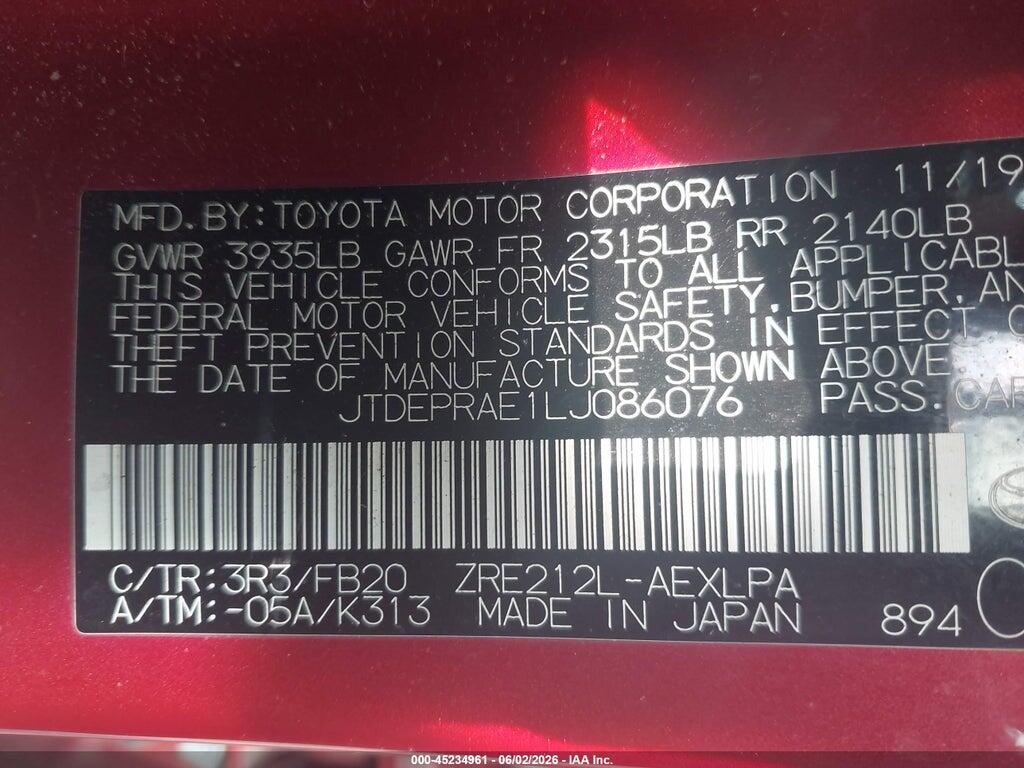 JTDEPRAE1LJ086076 2020 TOYOTA COROLLA photo no. 9