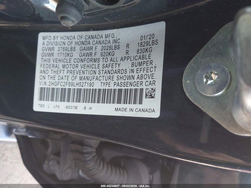 2HGFC2F69LH527190 2020 HONDA CIVIC photo no. 9
