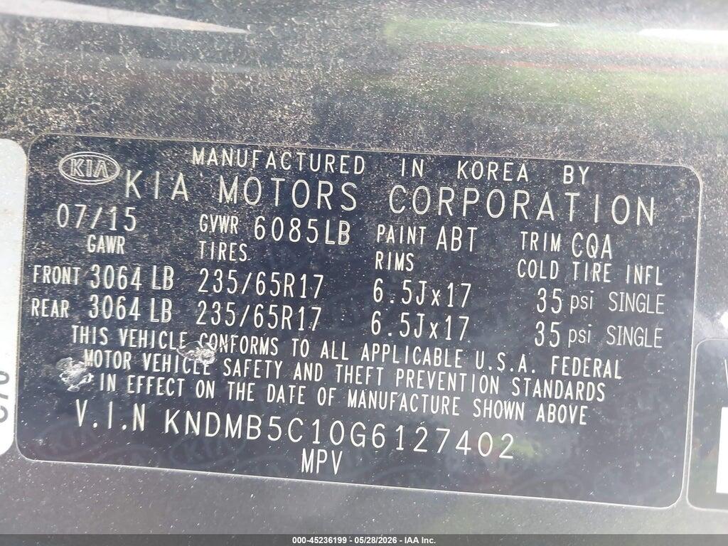 KNDMB5C10G6127402 2016 KIA SEDONA photo no. 9