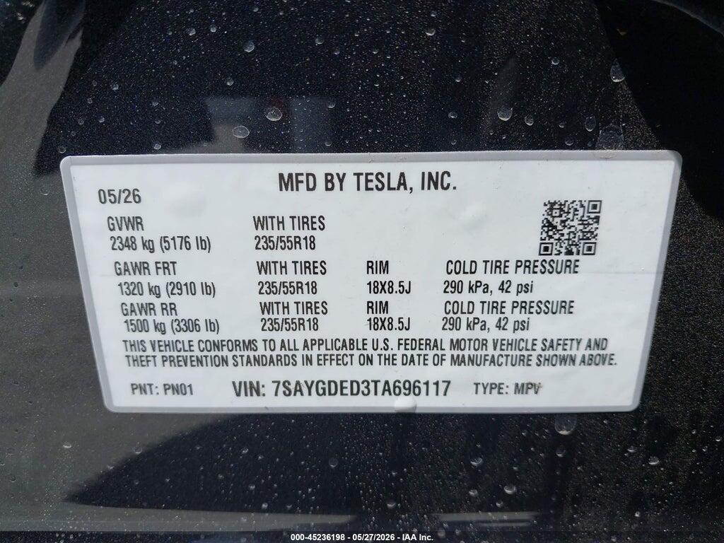 7SAYGDED3TA696117 2026 TESLA MODEL Y photo no. 9