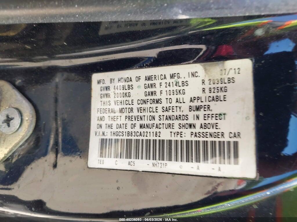 1HGCS1B83CA021182 2012 HONDA ACCORD photo no. 9