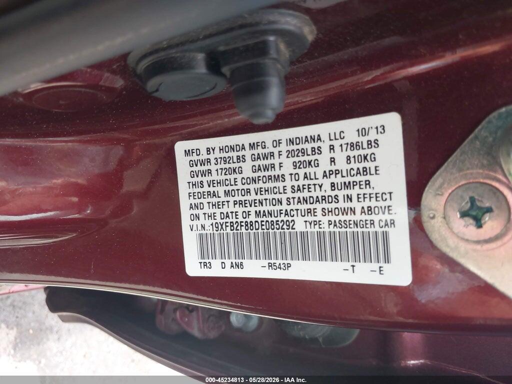 19XFB2F88DE085292 2013 HONDA CIVIC photo no. 9