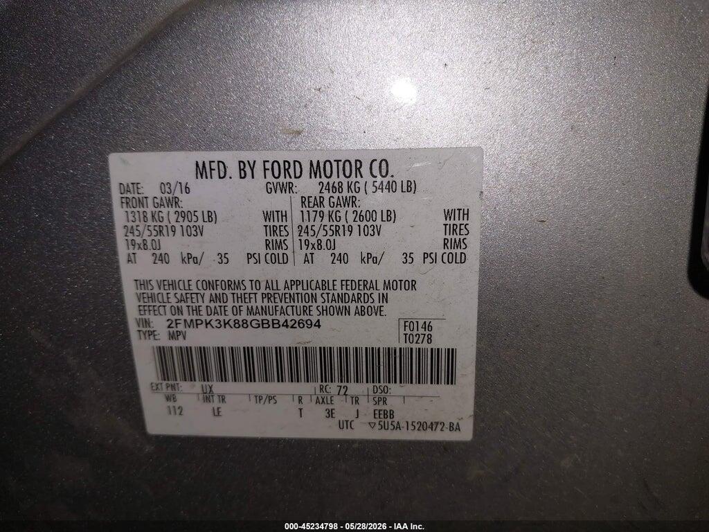 2FMPK3K88GBB42694 2016 FORD EDGE photo no. 9