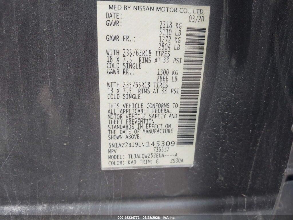 5N1AZ2BJ9LN145309 2020 NISSAN MURANO photo no. 9