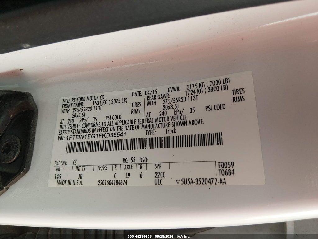 1FTEW1EG1FKD35541 2015 FORD F-150 photo no. 9