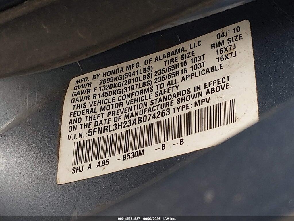 5FNRL3H23AB074263 2010 HONDA ODYSSEY photo no. 9