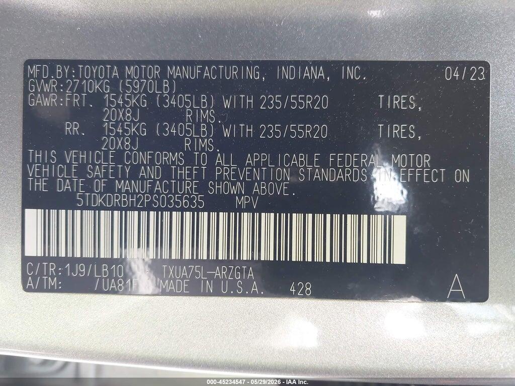 5TDKDRBH2PS035635 2023 TOYOTA HIGHLANDER photo no. 9