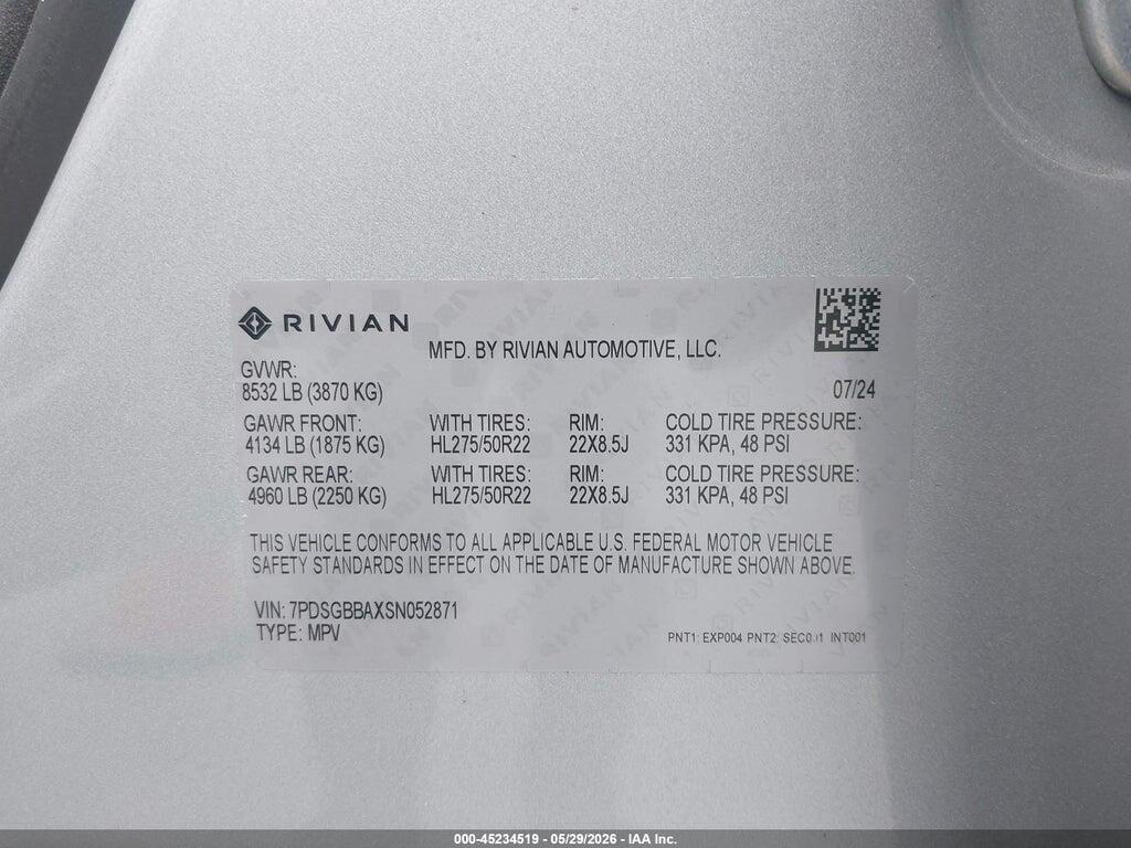 7PDSGBBAXSN052871 2025 RIVIAN R1S photo no. 9