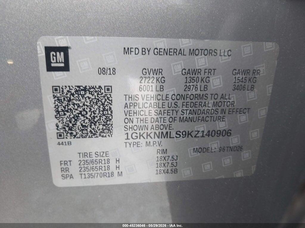 1GKKNMLS9KZ140906 2019 GMC ACADIA photo no. 9