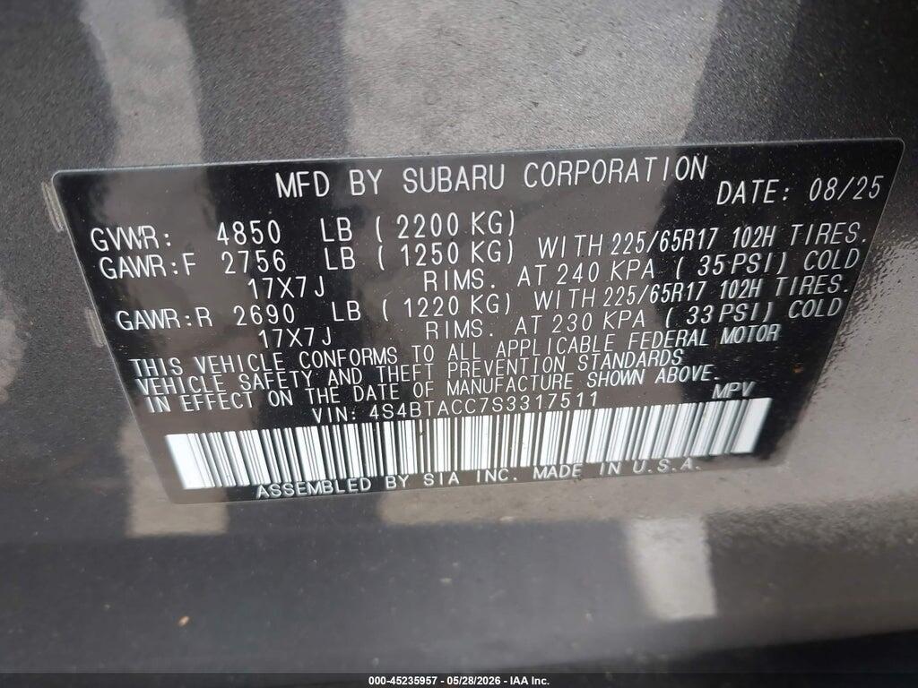 4S4BTACC7S3317511 2025 SUBARU OUTBACK photo no. 9
