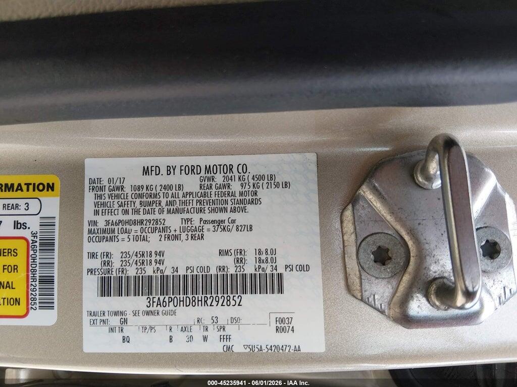 3FA6P0HD8HR292852 2017 FORD FUSION photo no. 9