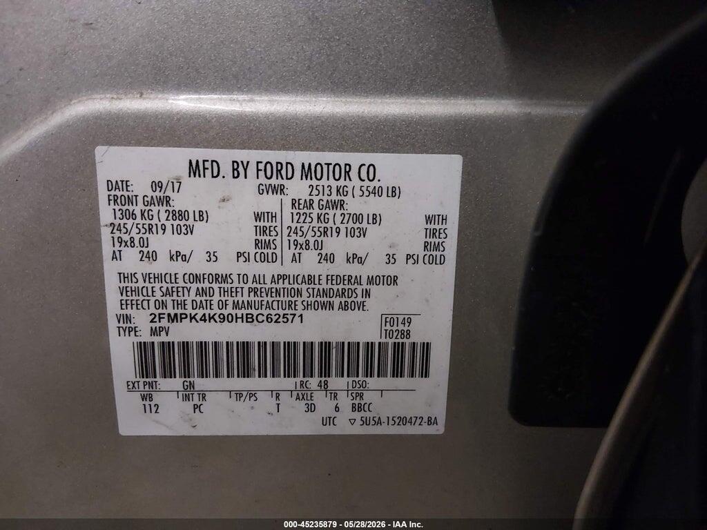 2FMPK4K90HBC62571 2017 FORD EDGE photo no. 9