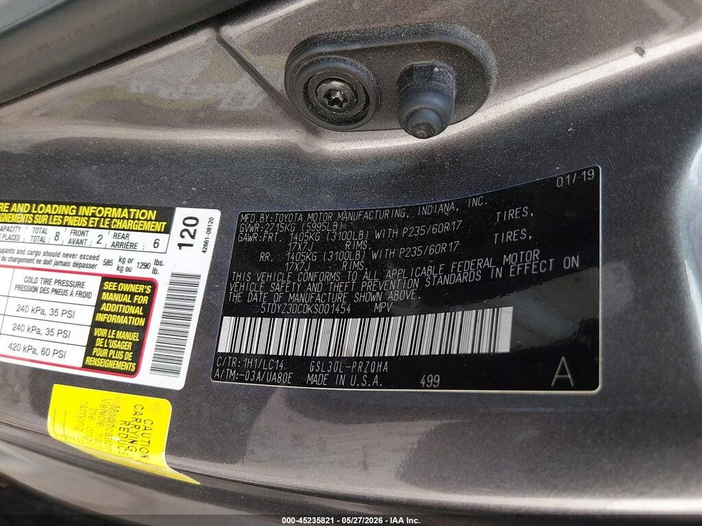 5TDYZ3DC0KS001454 2019 TOYOTA SIENNA photo no. 9