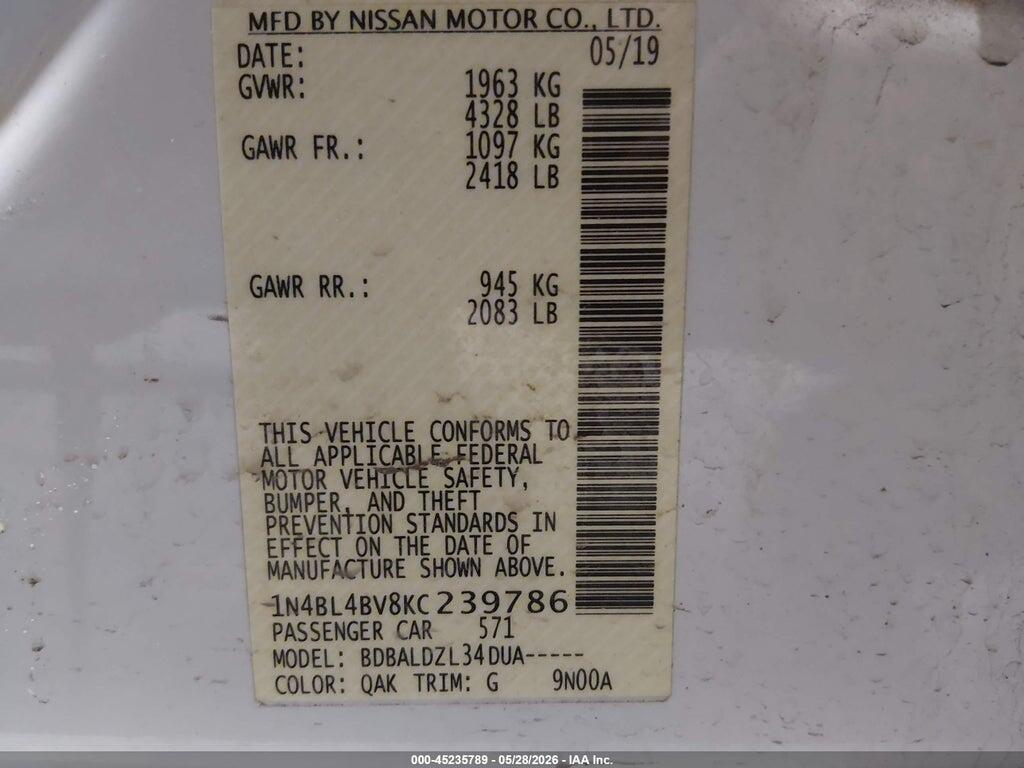 1N4BL4BV8KC239786 2019 NISSAN ALTIMA photo no. 9