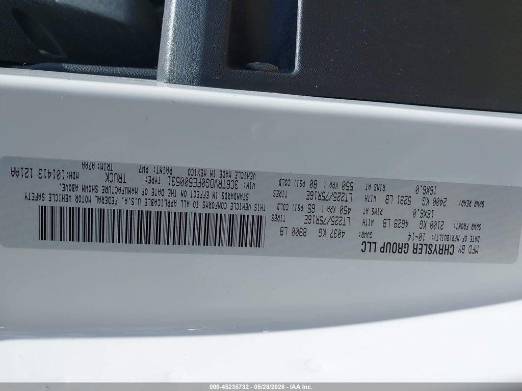 3C6TRVDG0FE500531 2015 RAM PROMASTER 2500 photo no. 9