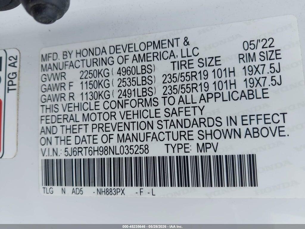 5J6RT6H98NL035258 2022 HONDA CR-V HYBRID photo no. 9