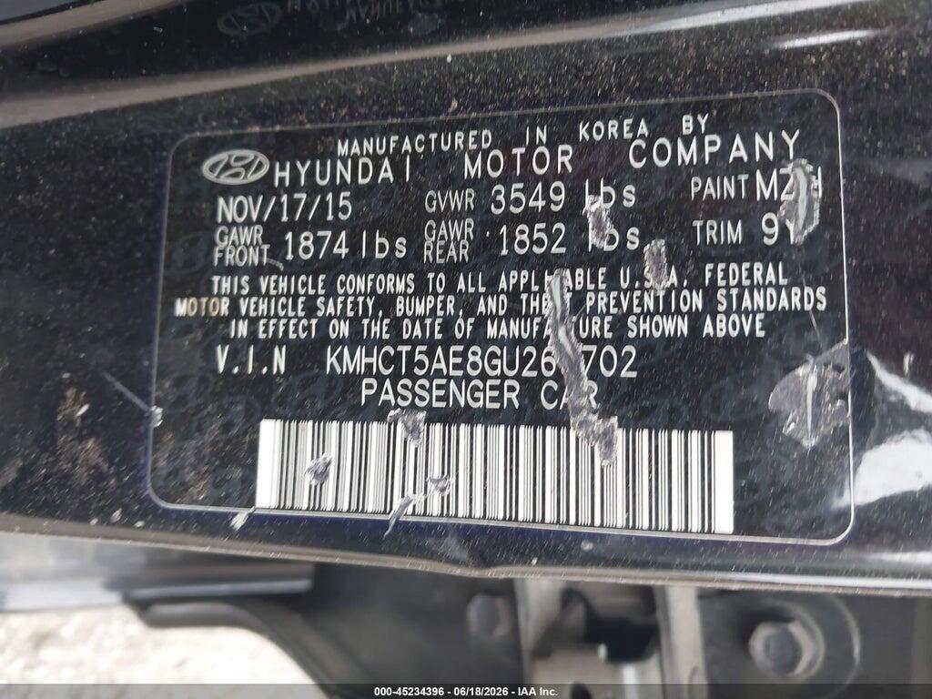 KMHCT5AE8GU266702 2016 HYUNDAI ACCENT photo no. 9