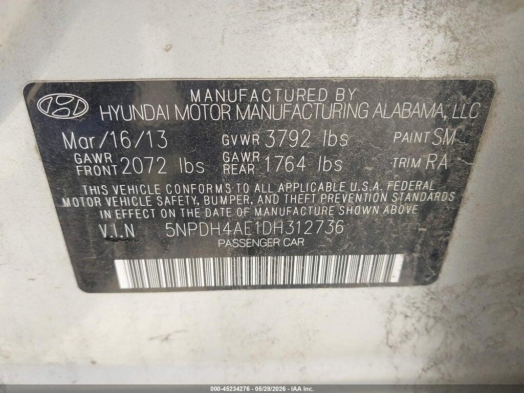 5NPDH4AE1DH312736 2013 HYUNDAI ELANTRA photo no. 9