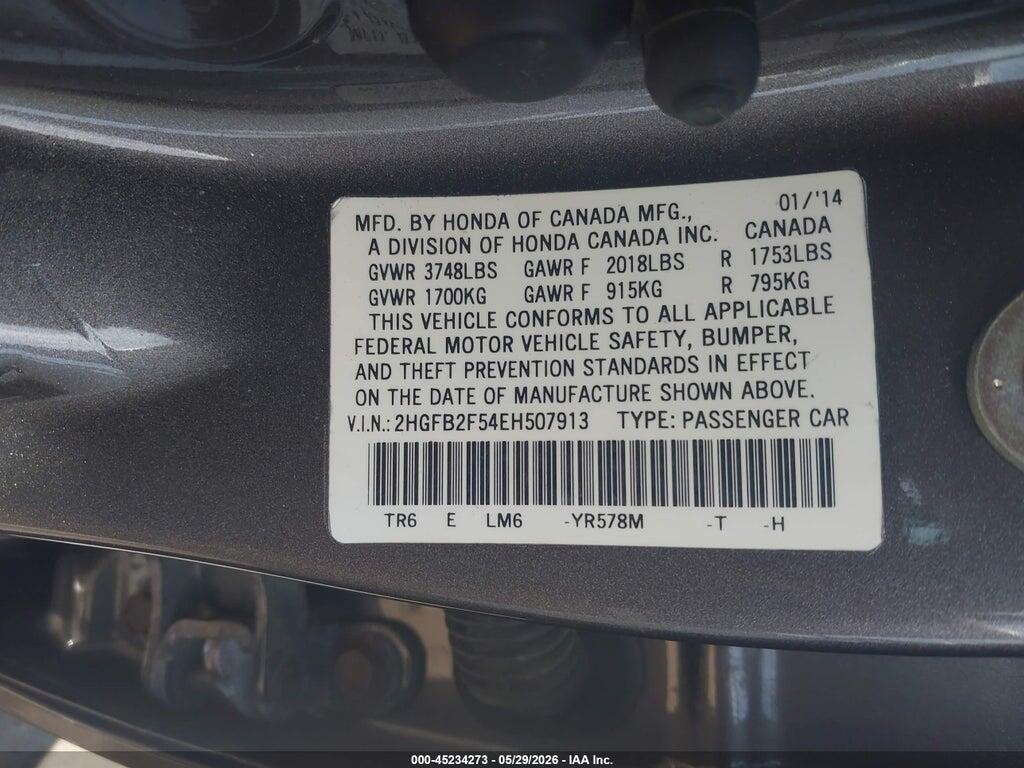 2HGFB2F54EH507913 2014 HONDA CIVIC photo no. 9