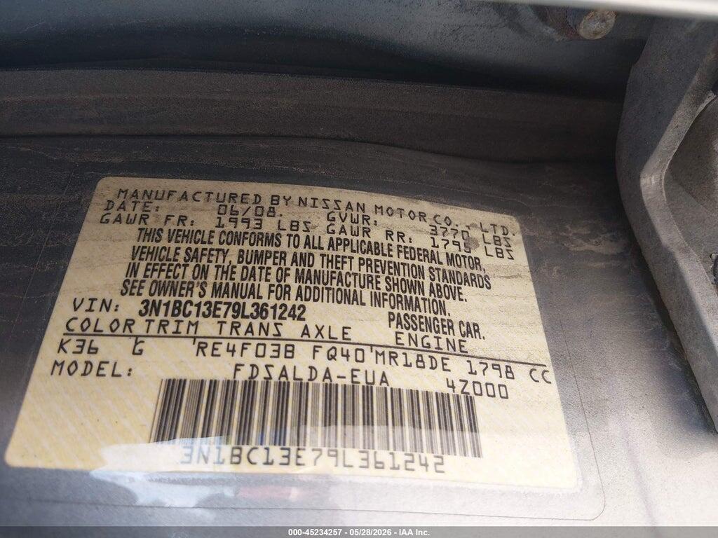 3N1BC13E79L361242 2009 NISSAN VERSA photo no. 9