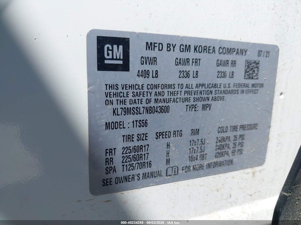 KL79MSSL7NB043600 2022 CHEVROLET TRAILBLAZER photo no. 9