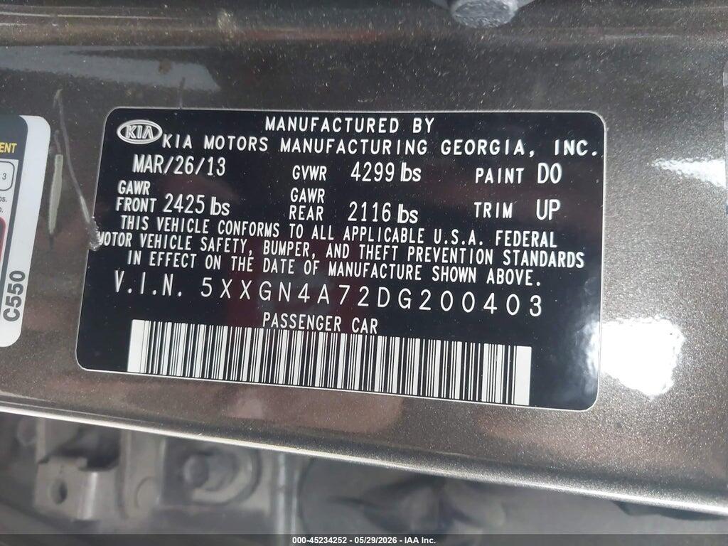 5XXGN4A72DG200403 2013 KIA OPTIMA photo no. 9