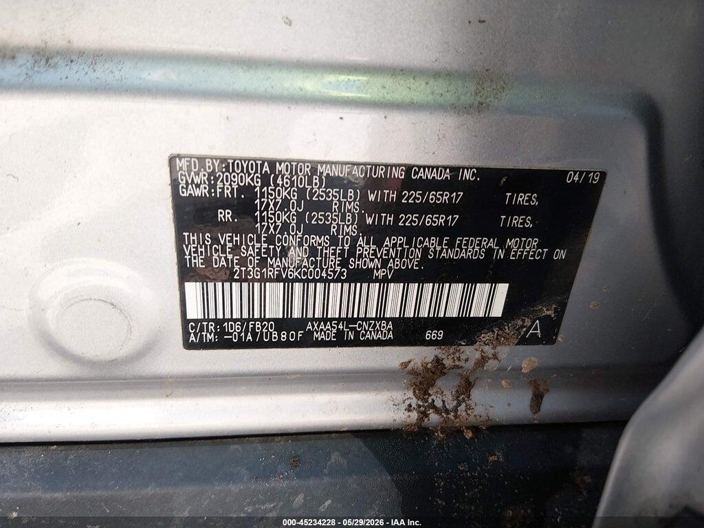 2T3G1RFV6KC004573 2019 TOYOTA RAV4 photo no. 9