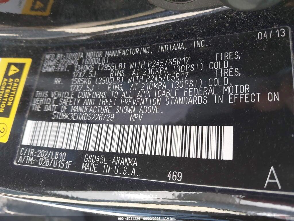 5TDBK3EHXDS226729 2013 TOYOTA HIGHLANDER photo no. 9