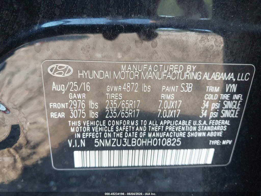 5NMZU3LB0HH010825 2017 HYUNDAI SANTA FE SPORT photo no. 9