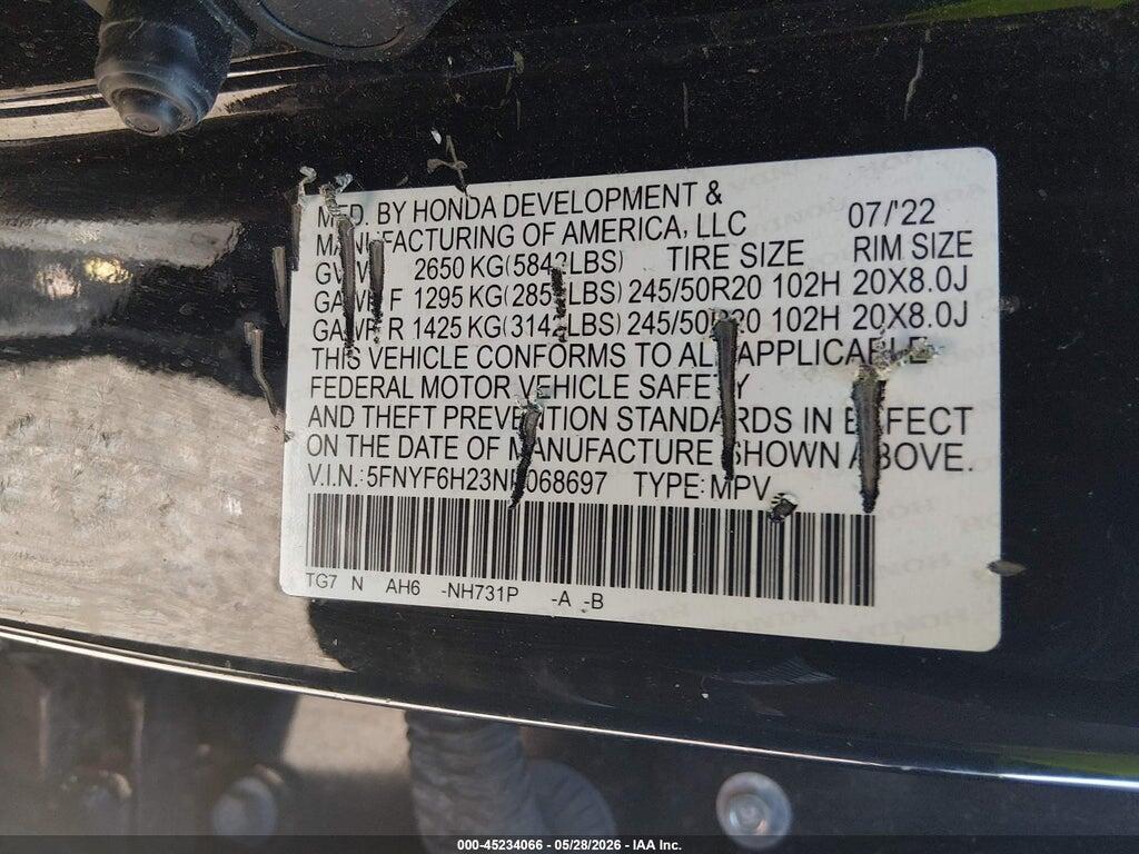 5FNYF6H23NB068697 2022 HONDA PILOT photo no. 9