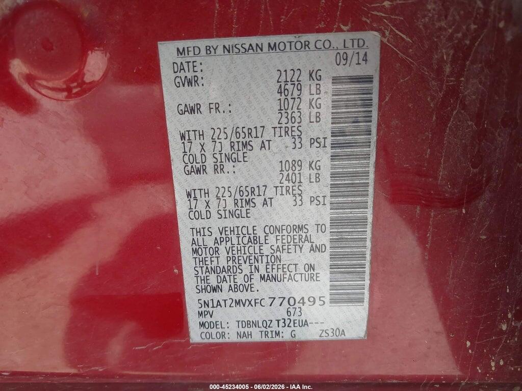5N1AT2MVXFC770495 2015 NISSAN ROGUE photo no. 9