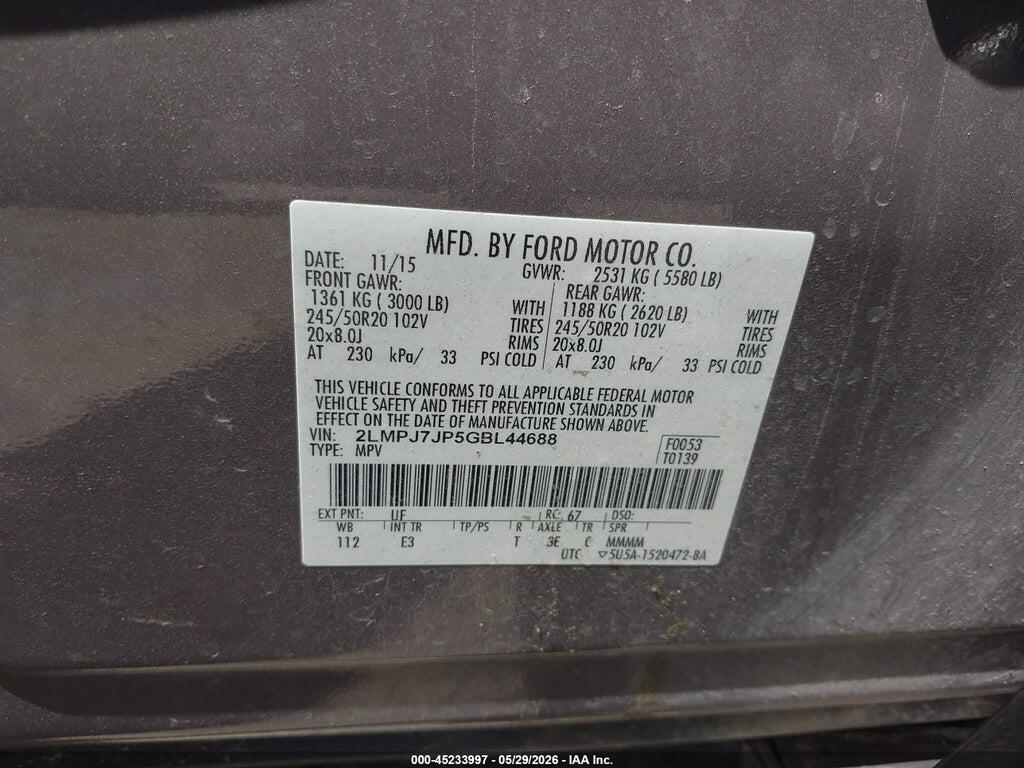 2LMPJ7JP5GBL44688 2016 LINCOLN MKX photo no. 9