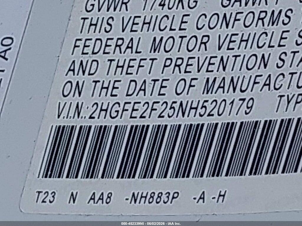 2HGFE2F25NH520179 2022 HONDA CIVIC photo no. 9