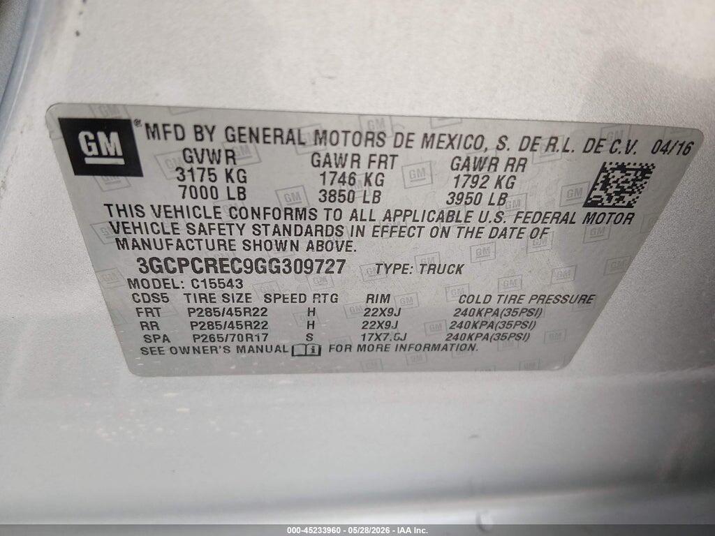3GCPCREC9GG309727 2016 CHEVROLET SILVERADO 1500 photo no. 9