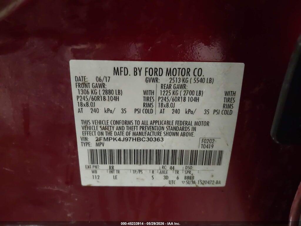 2FMPK4J97HBC30363 2017 FORD EDGE photo no. 9