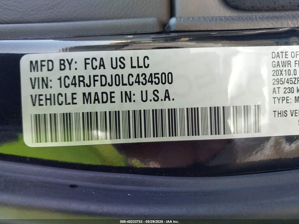 1C4RJFDJ0LC434500 2020 JEEP GRAND CHEROKEE photo no. 9