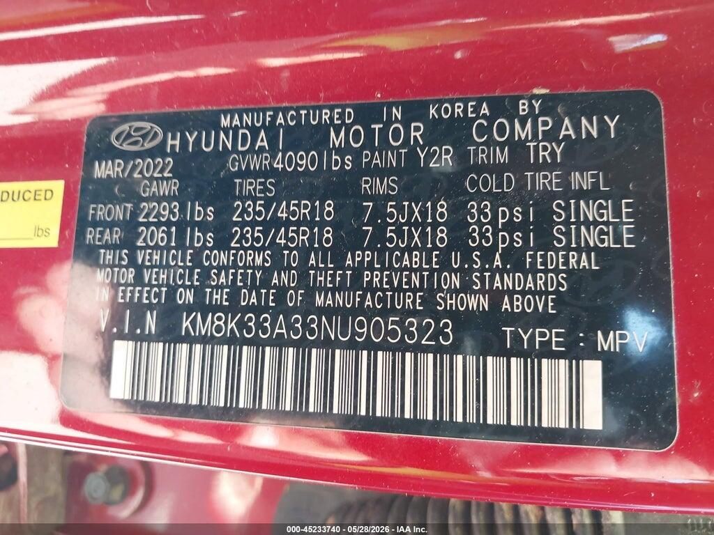 KM8K33A33NU905323 2022 HYUNDAI KONA photo no. 9