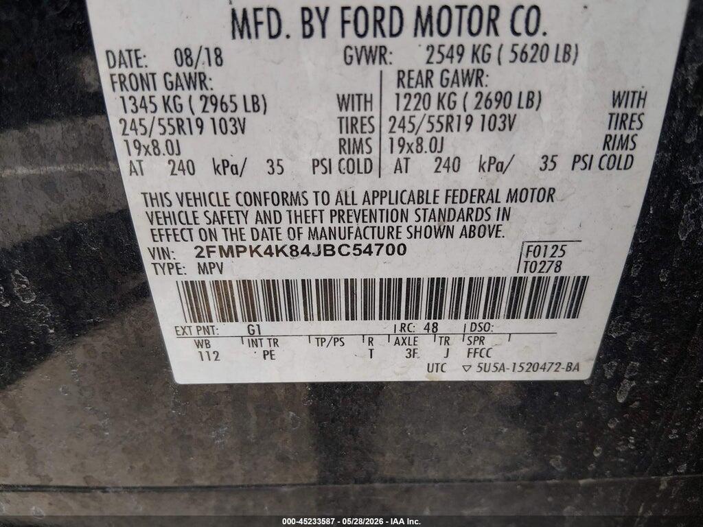 2FMPK4K84JBC54700 2018 FORD EDGE photo no. 9