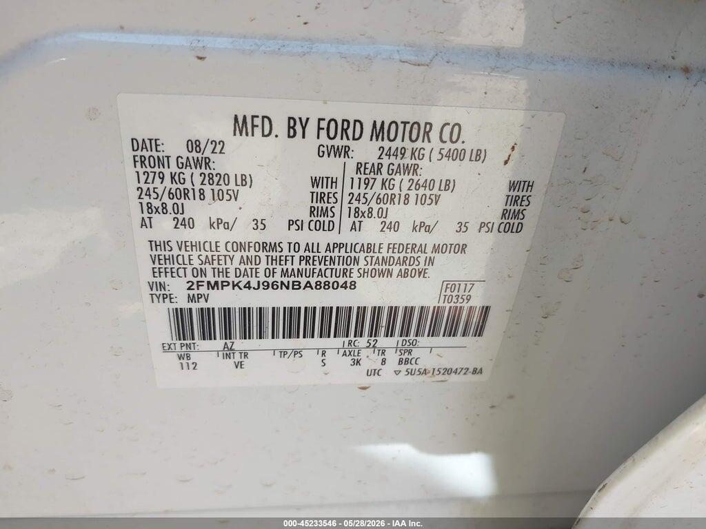 2FMPK4J96NBA88048 2022 FORD EDGE photo no. 9