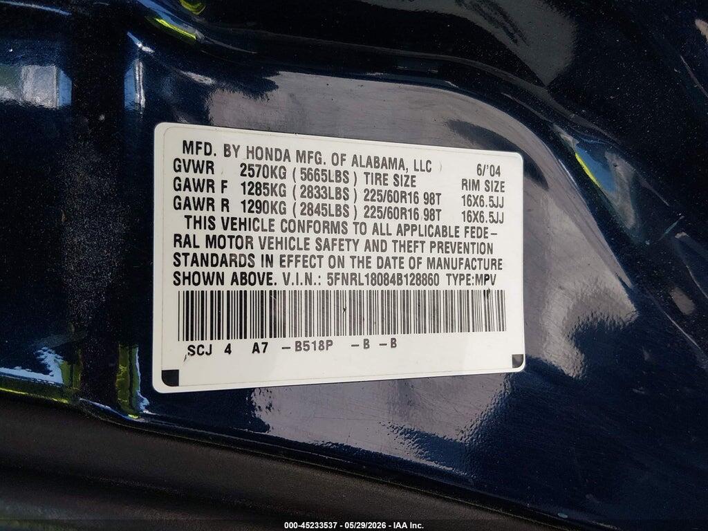 5FNRL18084B128860 2004 HONDA ODYSSEY photo no. 9