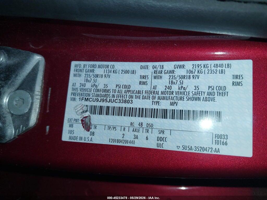 1FMCU9J95JUC33803 2018 FORD ESCAPE photo no. 9
